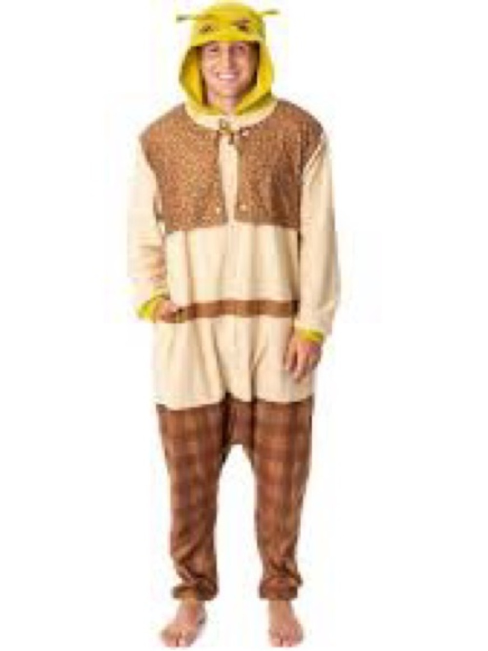 Shrek Brown and yellow Onesie Costume - adults